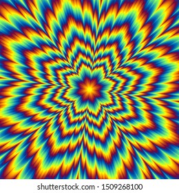 Pulsing fiery flower. Optical illusion of movement.