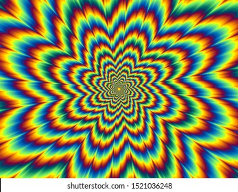 Pulsing fiery flower. Optical illusion of movement. 