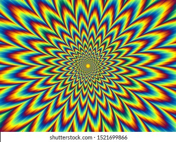 Pulsing fiery flower. Optical illusion of movement. 