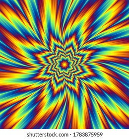 Pulsing fiery flower. Optical illusion of movement.