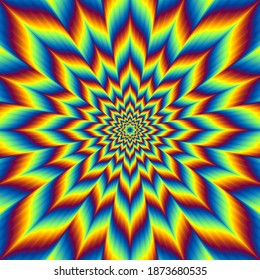 Pulsing fiery flower. Optical illusion of movement.