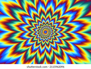 Pulsing fiery flower. Optical illusion of movement.