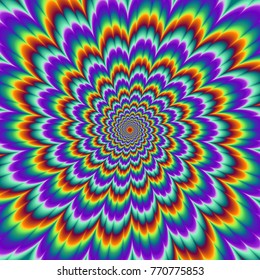 Pulsing fiery flower with spirals. Optical illusion of movement.