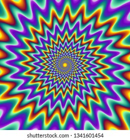 Pulsing fiery spirals. Optical illusion of movement.
