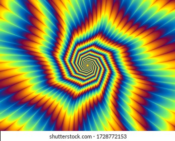 Pulsing fiery spirals. Optical illusion of movement.