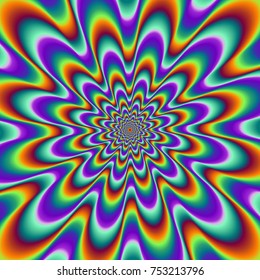 Pulsing fiery spirals. Optical illusion of movement.