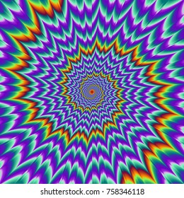 Pulsing fiery spirals. Optical illusion of movement.