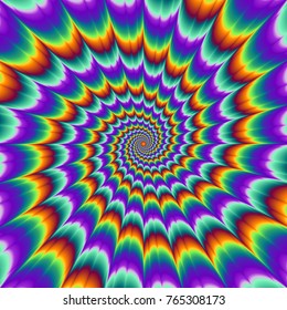 Pulsing fiery spirals. Optical illusion of movement.