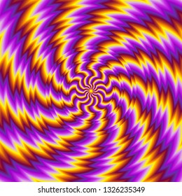 Pulsing fiery spirals. Spin illusion.