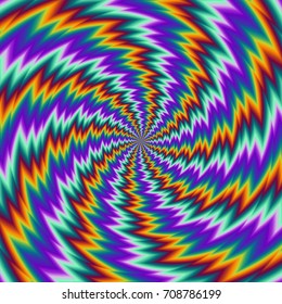 Pulsing fiery spirals. Spin illusion.