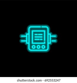 Pulsometer blue glowing neon ui ux icon. Glowing sign logo vector