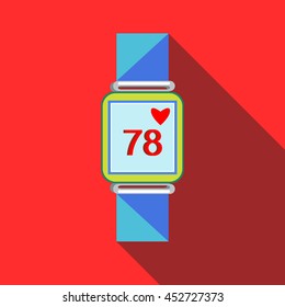 Pulsometer heart rate monitor watch icon in flat style with long shadow