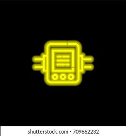 Pulsometer yellow glowing neon ui ux icon. Glowing sign logo vector
