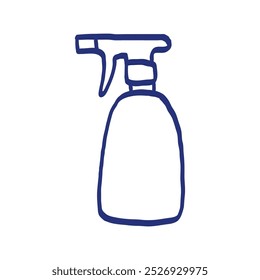 Pulverizer-Symbol. Spray. Friseurausrüstung. Handgezeichnete Skizze. Blaue Stift- oder Markierungszeichnung. Ein primitives Kinderbild.