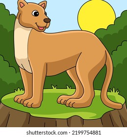 Puma Animal Colored Cartoon Illustration