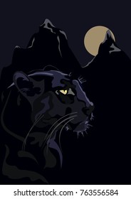 puma before a jump, with yellow eyes on a dark background