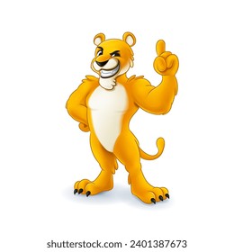 puma cartoon mascot logo with hand pointing up in the jungle