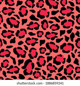 Puma crimson camouflage seamless pattern. Jaguar orange spots with black jaguar outlines in vivid red leopard vector color scheme.