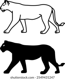 Puma Icons. Black and White Vector Illustrations. Carnivorous Mammal, Wild Cat. For Coloring Book Design. Animal Concept
