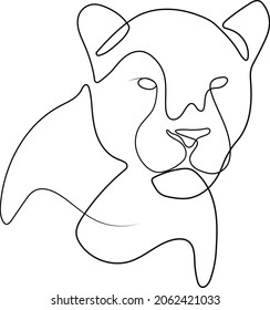 Puma, lion, jaguar head  line art drawing. Continuous one line drawing of puma or jaguar silhouette isolated on white background. Jaguar for company logo identity or tattoo. svg