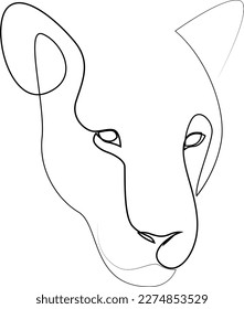 Puma, lioness, jaguar head line art drawing. Continuous one line drawing silhouette. Leopard for company logo identity or tattoo.