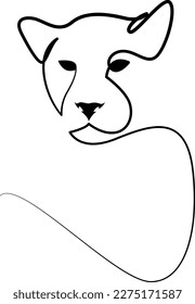 Puma, lioness, jaguar head line art drawing. Continuous one line drawing silhouette. Leopard for company logo identity or tattoo.