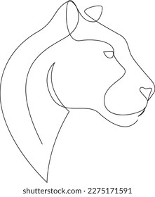 Puma, lioness, jaguar head line art drawing. Continuous one line drawing silhouette. Leopard for company logo identity or tattoo. svg