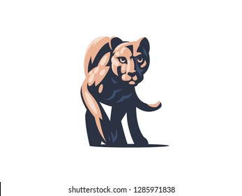Puma or lioness sneaks on its paws. Vector illustration.