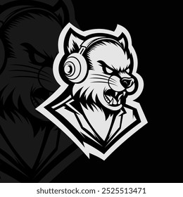 Puma mascote esport ilustração logotipo design, preto branco