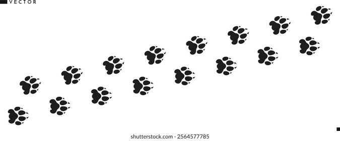 Puma paw prints silhouette. Wild animal. Leopard paw prints vector