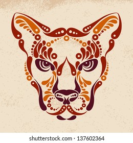 Puma tattoo, color symbol decoration illustration