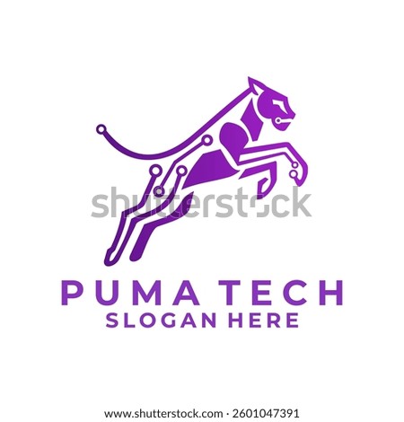 Puma tech logo design vector. Futuristic Technology with animal logo icon template