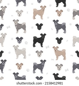 Pumi seamless pattern. Different poses, coat colors set.  Vector illustration
