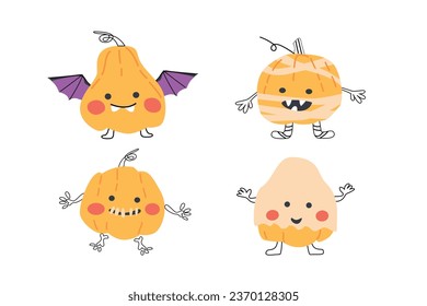 pumkin caracters in costumes - bat, mummy, ghost