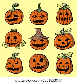 pumkin cartoon halloween hand drawing element set for design, icon, element, etc