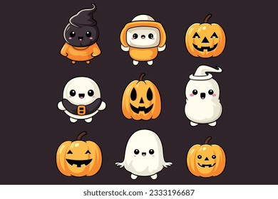 Pumkin Halloween character set vector