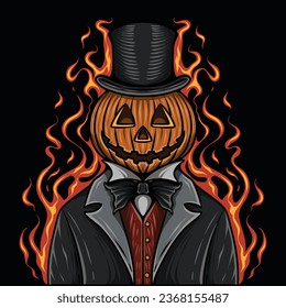 pumkin man vector illustration, okober , halloween onfire 