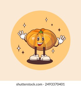 Pumkin mascot groovy, autumn orange