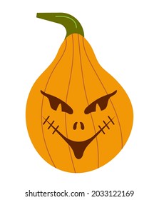 Pumkin scary Halloween face vector. Halloween pumpkin or ghost grimace. Terrible eyes and mouth with a silhouette style. Emotion, icons of skeleton for makeup, a night party. 