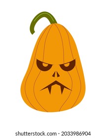 Pumkin scary Halloween face vector. Halloween pumpkin or ghost grimace. Terrible eyes and mouth with a silhouette style. Emotion, icons of skeleton for makeup, a night party. 