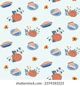 Pumkins and pies, delicate vector pattern