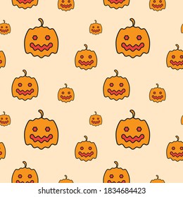 Pumkins texture vector illustration. Seamless pattern design template.  Orange color theme background