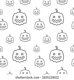 Pumkins texture vector illustration. Seamless pattern design template. Black outline design style on white color background