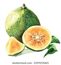 Pummelo fruit watercolor clipart illustration