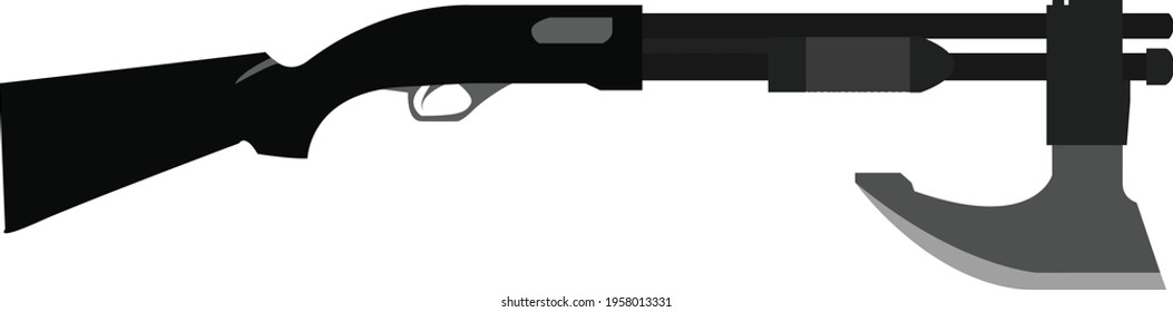 Pump Action Shotgun With Axe Attachment Vector