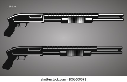 Pump action shotgun vector illustration. Powerfull firearm. Military and hunting handgun icon