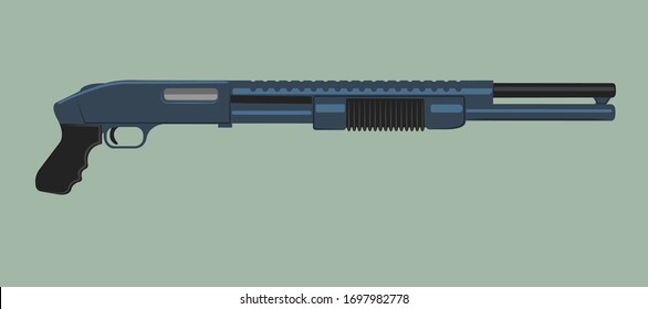 Pump action shotgun vector illustration. Powerfull firearm. Military and hunting handgun