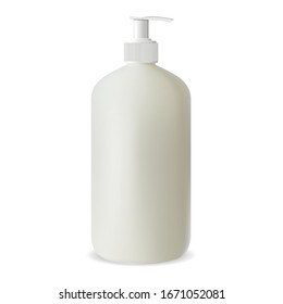 Pump bottle. Cosmetic dispenser package mockup. Plastic can with push valve for liquid cosmetic cream, soap or shampoo.  