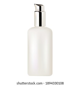 Pump bottle. Cosmetic serum pump dispenser, vector mockup, isolatedon white background. Face foundation glass packaging with plastic pump cap. Moisturizer product container blank. Essence tube