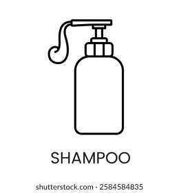 A pump bottle with a flowing liquid, symbolizing liquid shampoo or hair care product, in vector style, with an editable stroke.